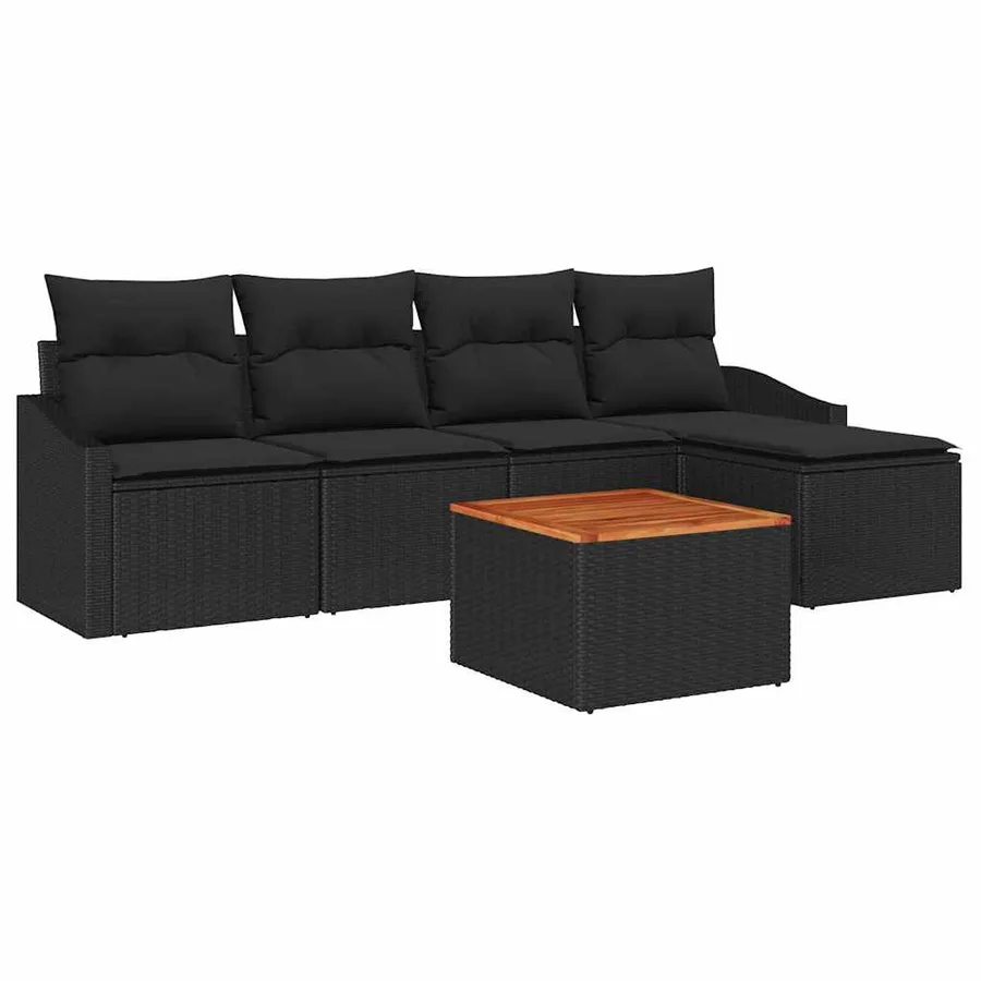 Ensemble de canapé de jardin avec coussin 6 pcs Noir polyrotin - 2