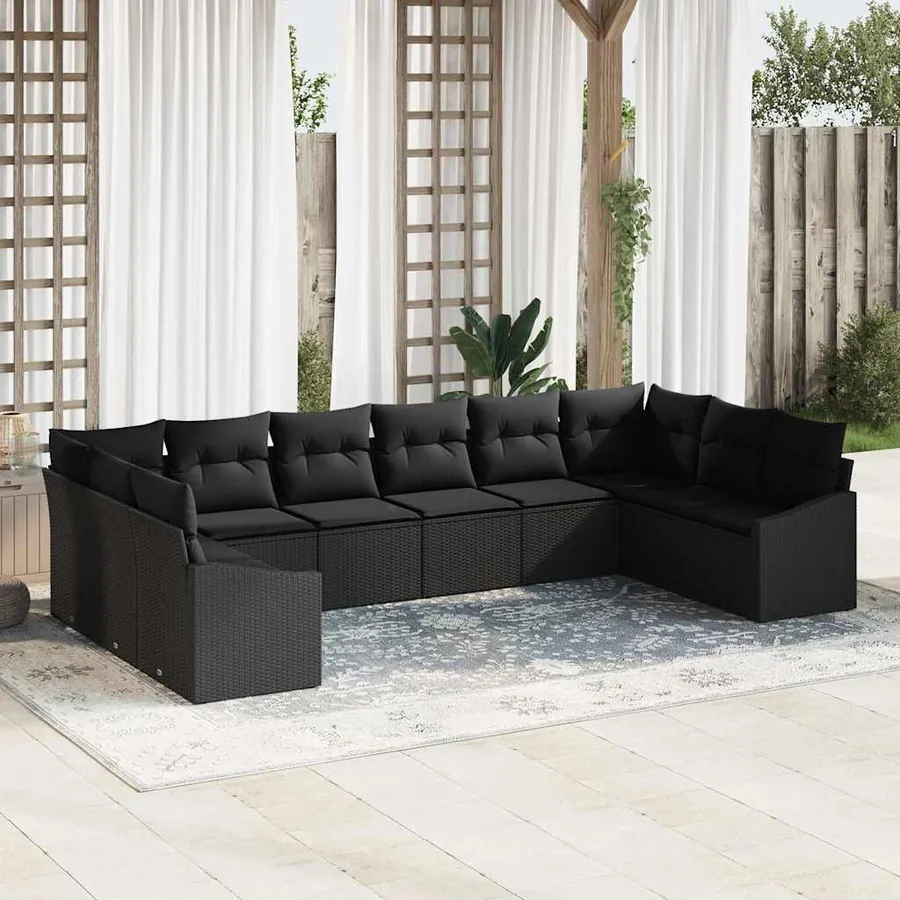 Ensemble de Canapés avec coussin 10 pcs Noir polyrotin