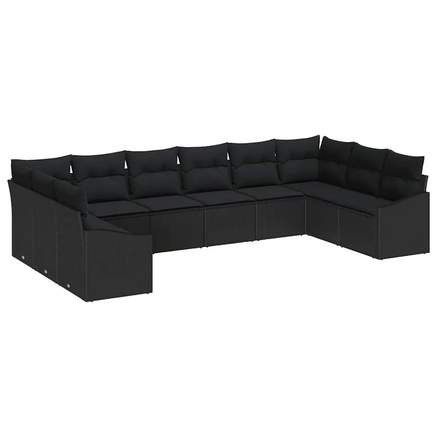 Ensemble de Canapés avec coussin 10 pcs Noir polyrotin - 2