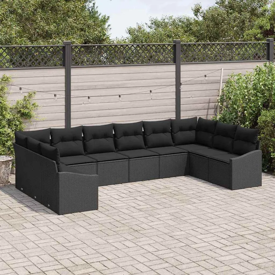 Ensemble de Canapés avec coussin 10 pcs Noir polyrotin - 3