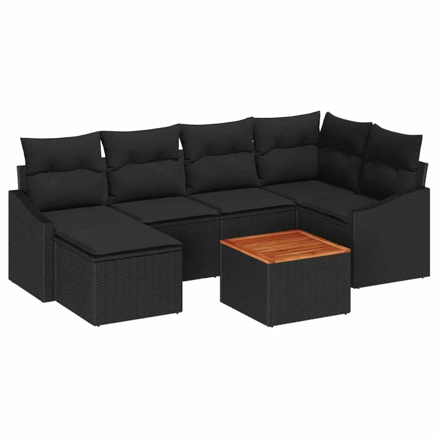 Ensemble de canapé de jardin avec coussin 7 pcs Noir polyrotin - 2
