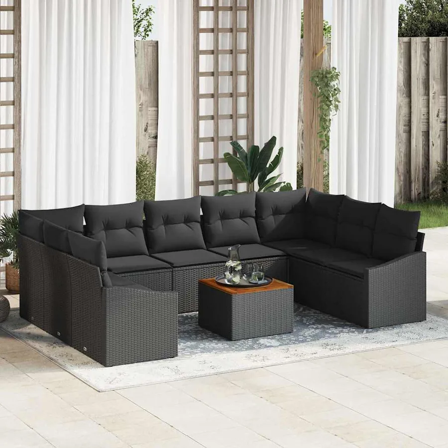 Ensemble de canapé de jardin avec coussin 10 pcs Noir polyrotin