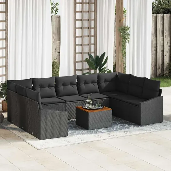Ensemble de canapé de jardin avec coussin 10 pcs Noir polyrotin