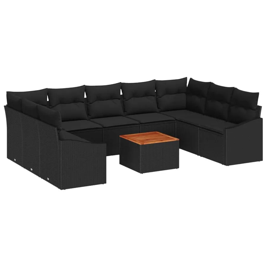 Ensemble de canapé de jardin avec coussin 10 pcs Noir polyrotin - 2