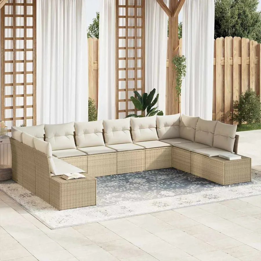Ensemble de canapé de jardin 10 pcs Beige polyrotin