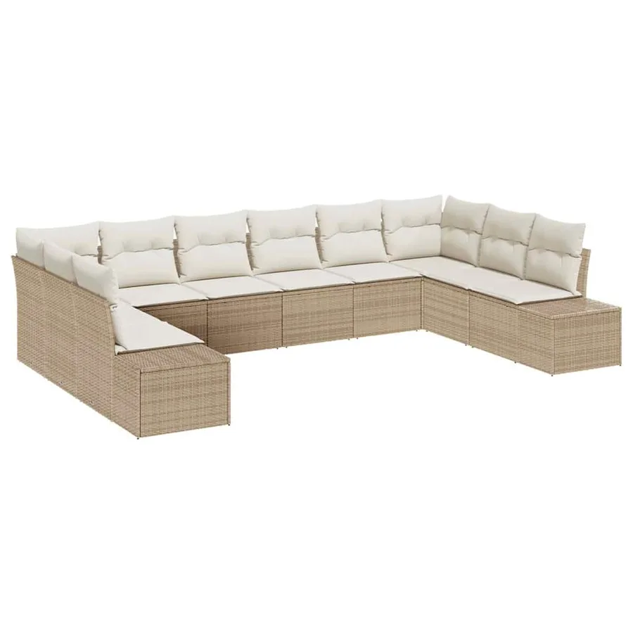 Ensemble de canapé de jardin 10 pcs Beige polyrotin - 2