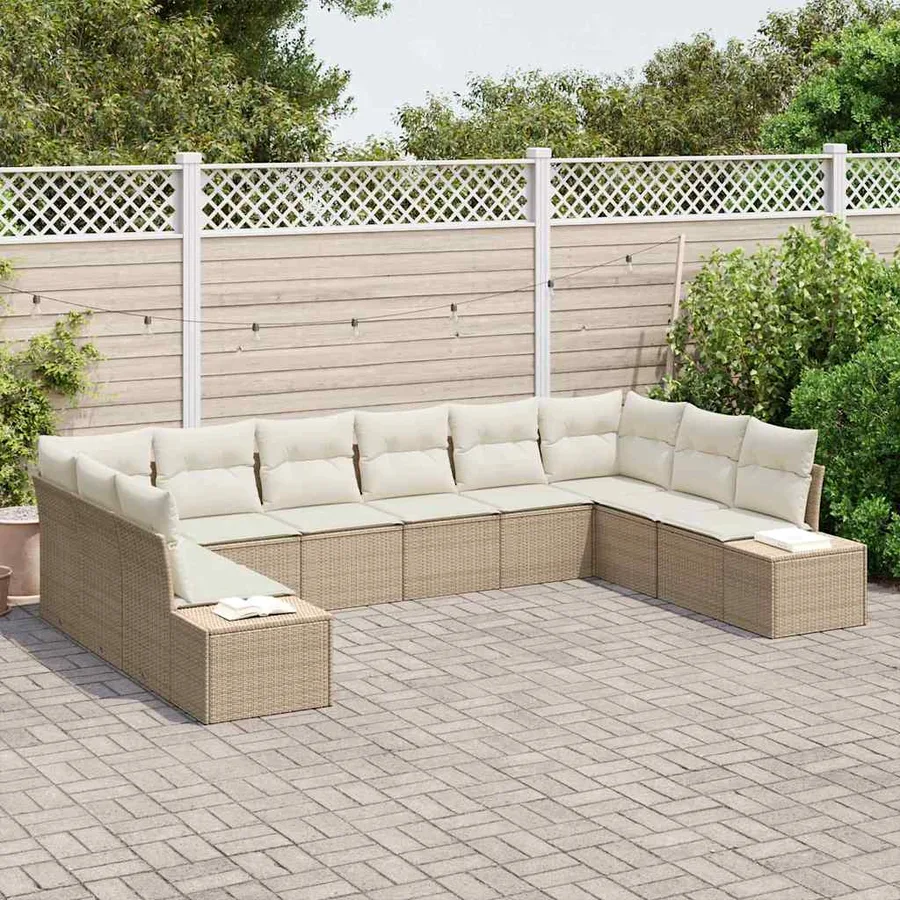 Ensemble de canapé de jardin 10 pcs Beige polyrotin - 3