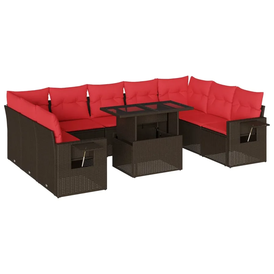 Ensemble de canapé de jardin 10 pcs avec coussins marron résine tressée - 2