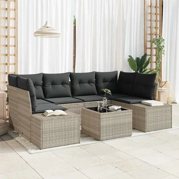 Ensemble de canapé de jardin 7 pcs Gris clair polyrotin