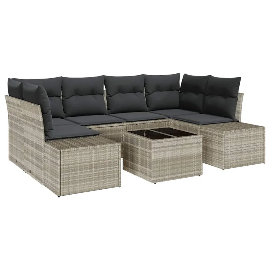 Ensemble de canapé de jardin 7 pcs Gris clair polyrotin - 2
