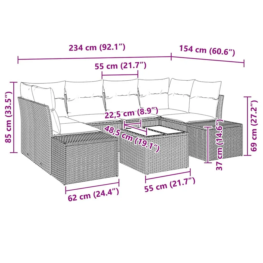 Ensemble de canapé de jardin 7 pcs Gris clair polyrotin - 9