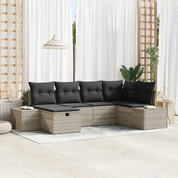 Ensemble de canapé de jardin 6 pcs Gris clair polyrotin