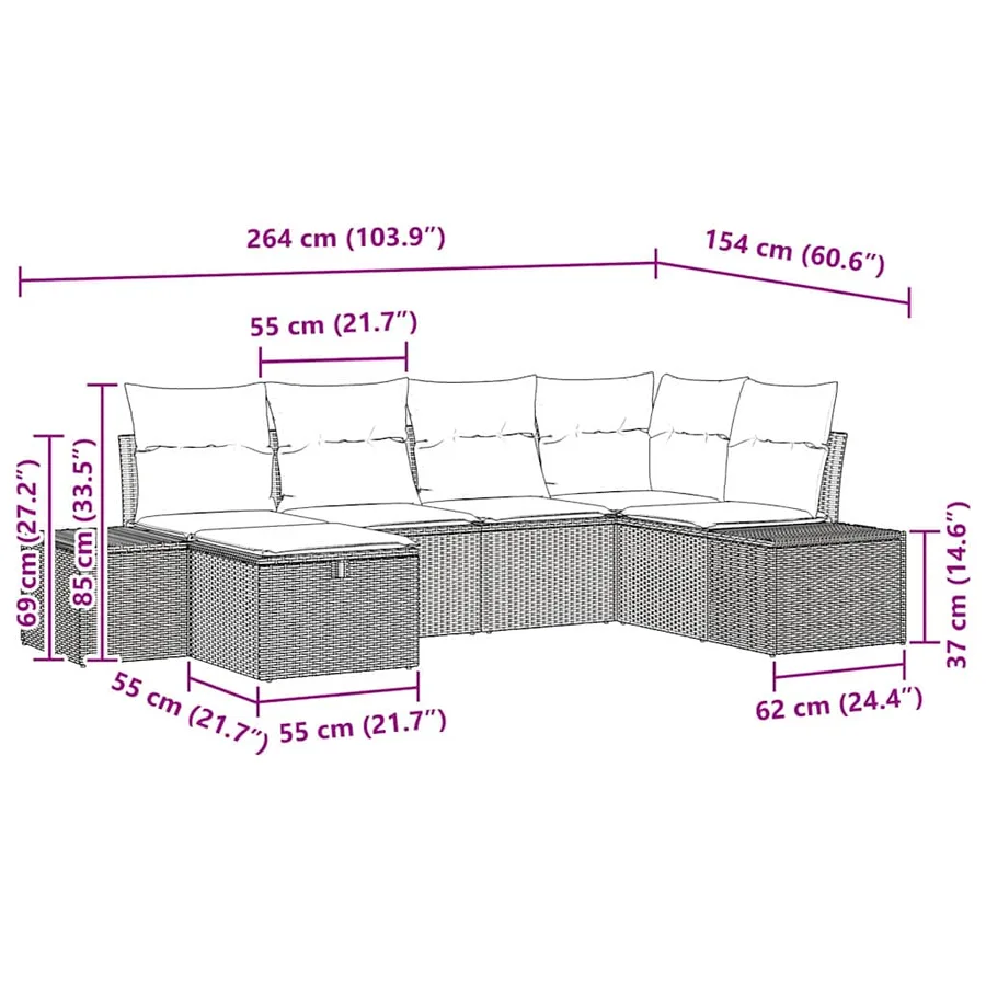 Ensemble de canapé de jardin 6 pcs Gris clair polyrotin - 10