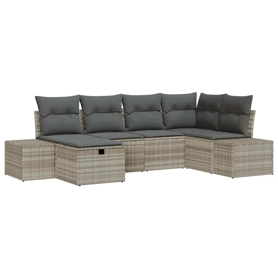Ensemble de canapé de jardin 6 pcs Gris clair polyrotin - 2