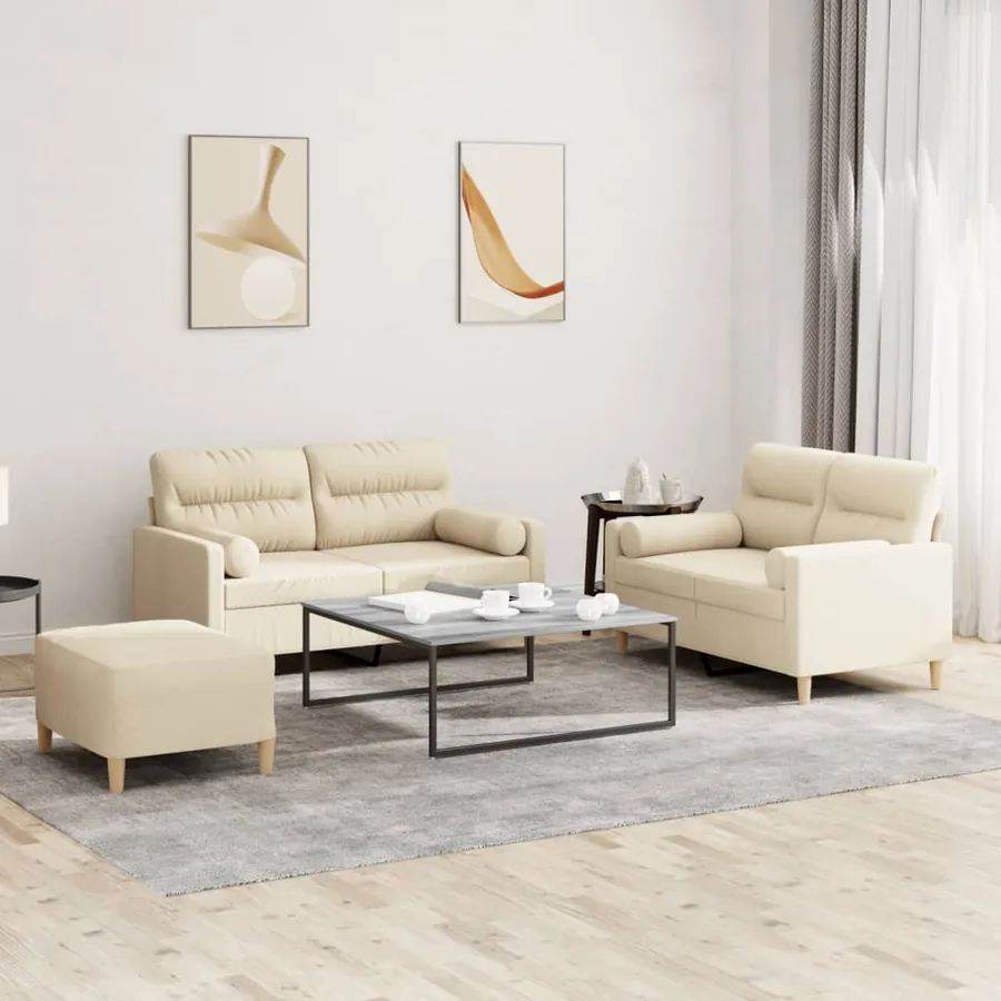 Ensemble de canapés 3 pcs avec coussins crème tissu