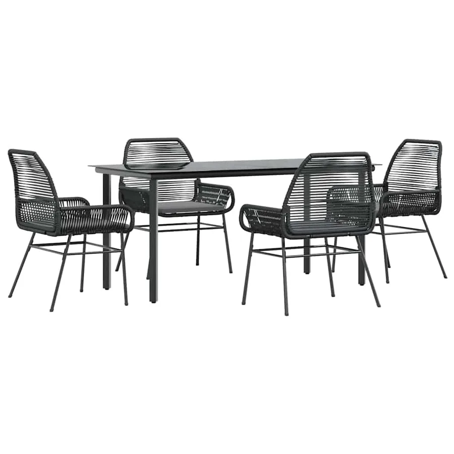 Ensemble à manger de jardin et coussins 5 pcs noir rotin verre - 2
