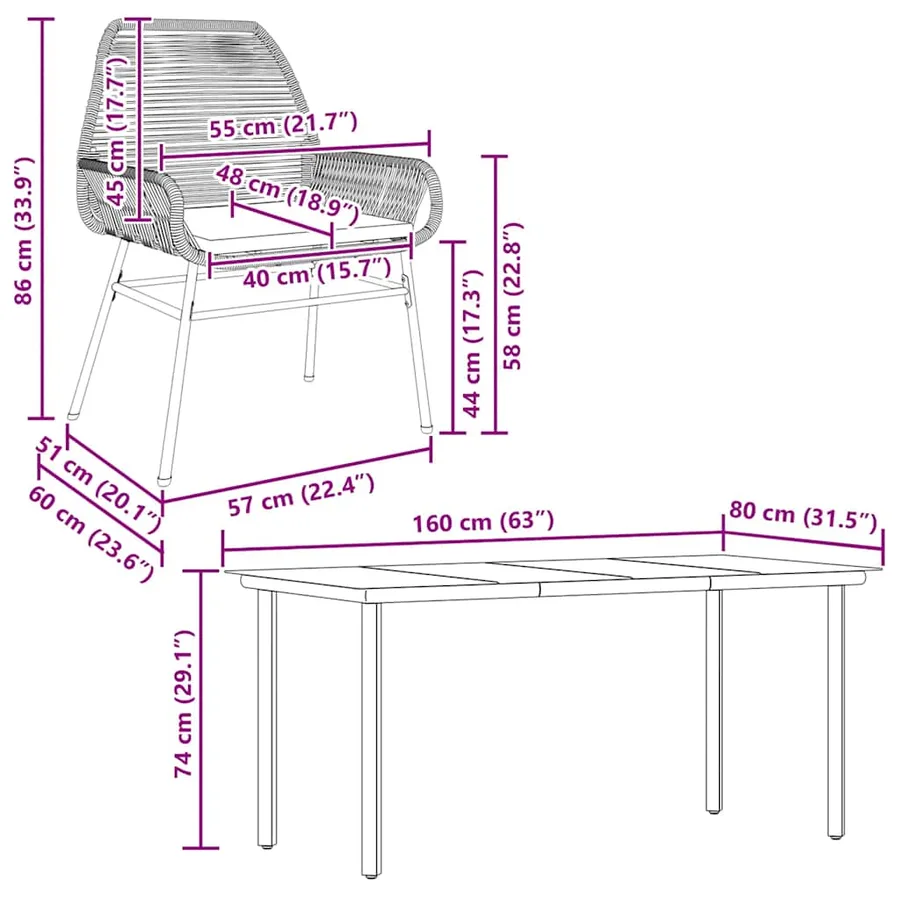 Ensemble à manger jardin coussins 7pcs marron poly rotin verre - 10