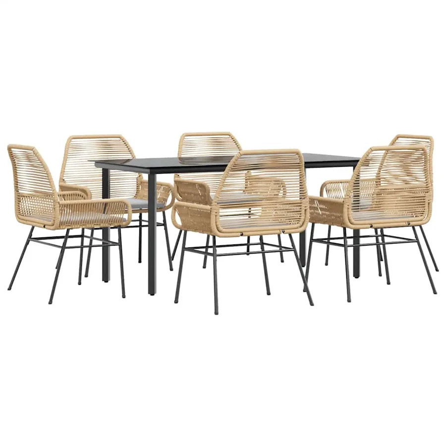 Ensemble à manger jardin coussins 7pcs marron poly rotin verre - 2