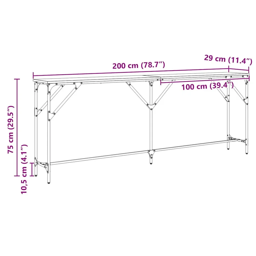 Table console Chêne noir 200 x 29 x 75 cm - 11