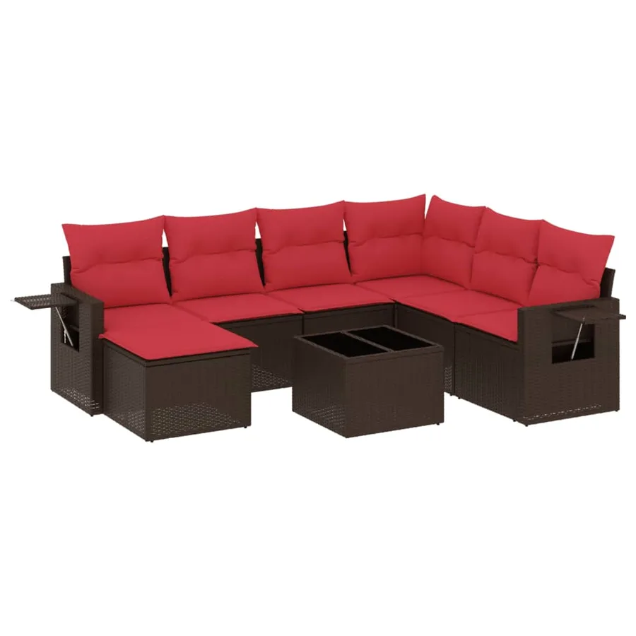 Ensemble de canapé de jardin 8 pcs avec coussins marron résine tressée - 2