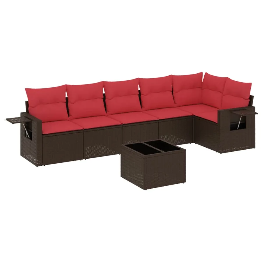 Ensemble de canapé de jardin 7 pcs avec coussins marron résine tressée - 2