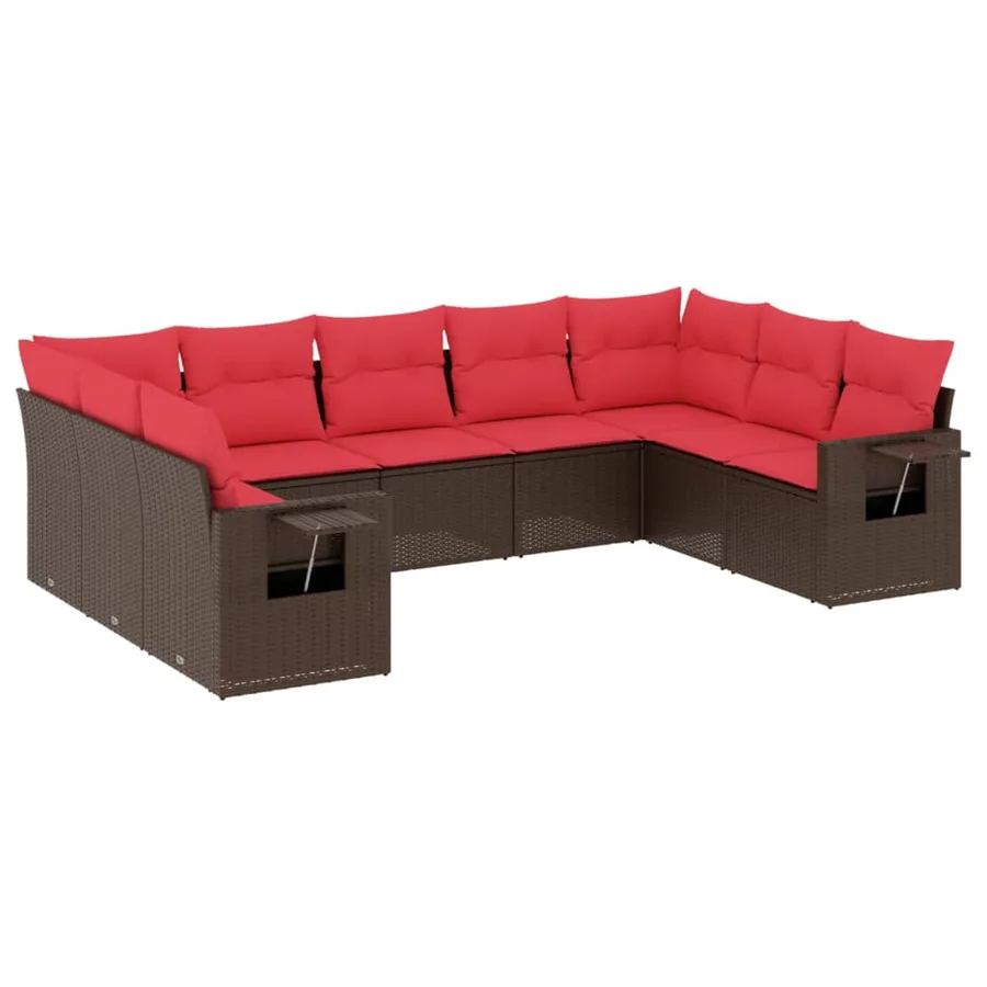 Ensemble de canapé de jardin 9 pcs avec coussins marron résine tressée - 2