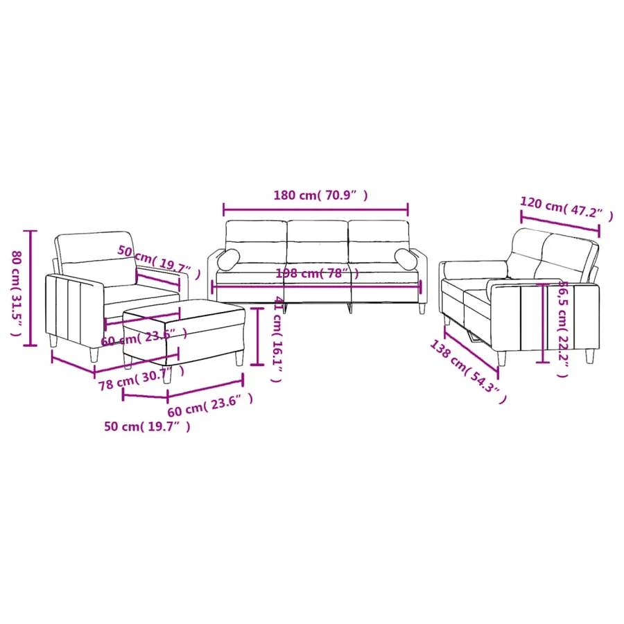 Ensemble de canapés 4 pcs avec coussins marron tissu - 12