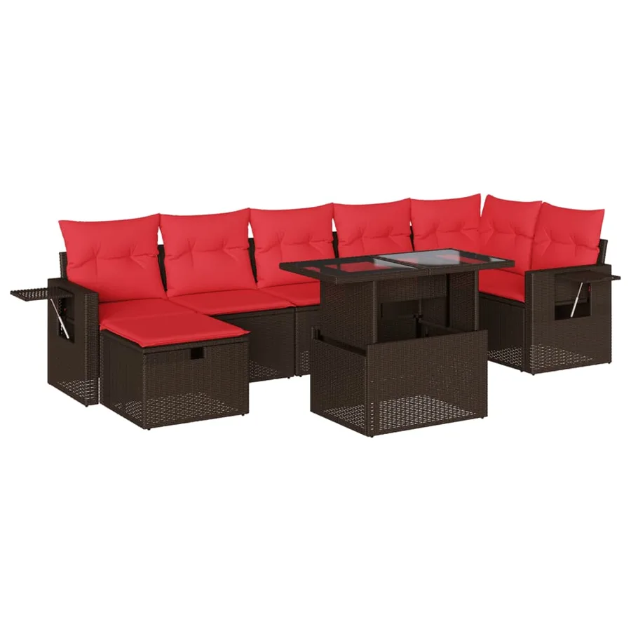 Ensemble de canapé de jardin 8 pcs avec coussins marron résine tressée - 2