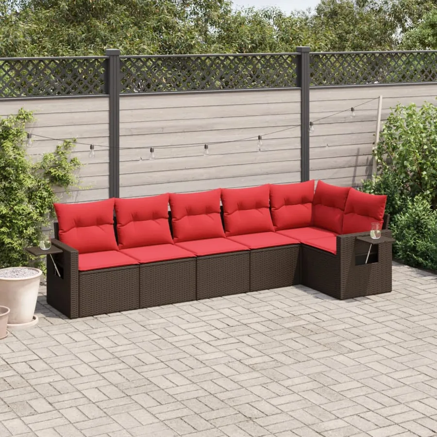 Ensemble de canapé de jardin 6 pcs avec coussins marron résine tressée