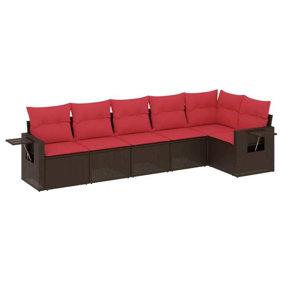 Ensemble de canapé de jardin 6 pcs avec coussins marron résine tressée - 2