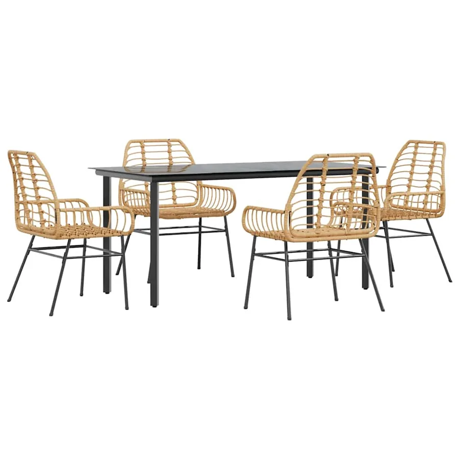 Ensemble à manger jardin 5pcs marron poly rotin verre - 2