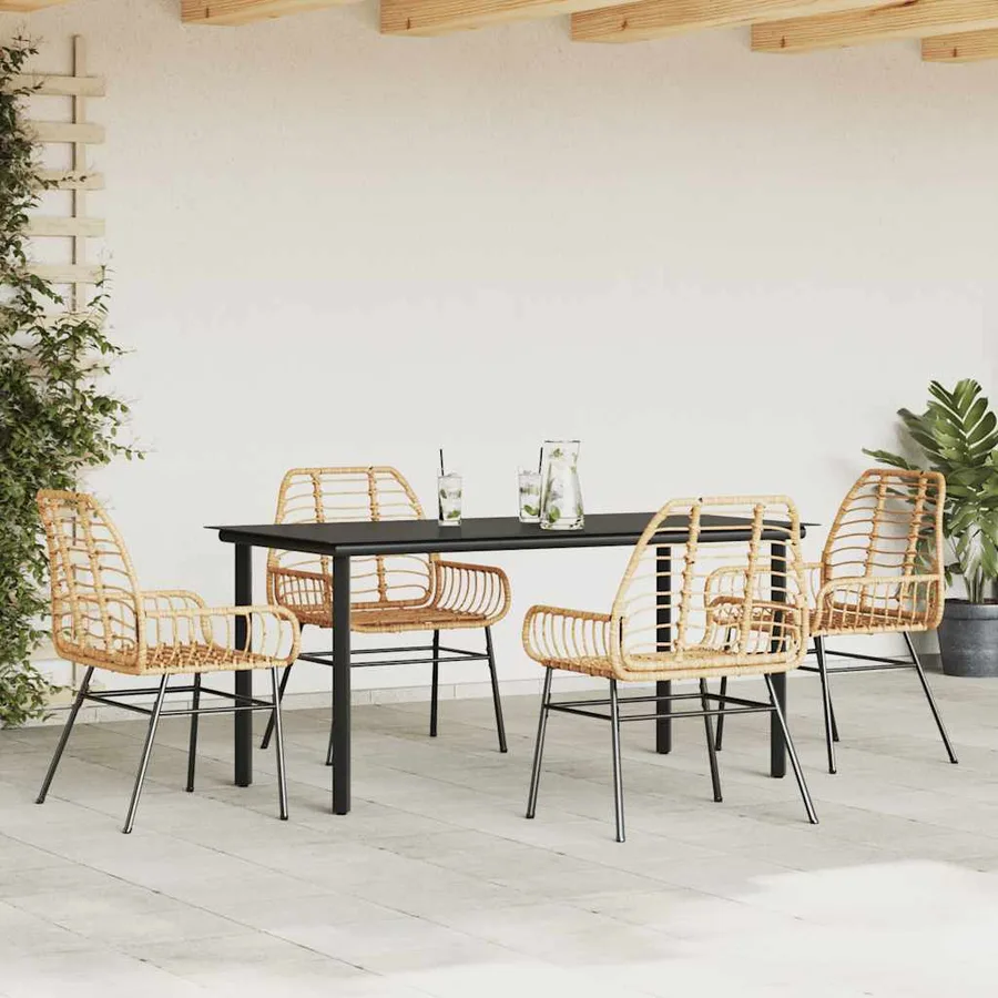 Ensemble à manger jardin 5pcs marron poly rotin verre - 3