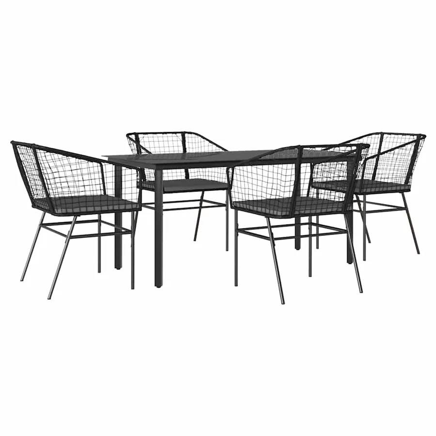 Ensemble à manger de jardin et coussins 5 pcs noir rotin verre - 2