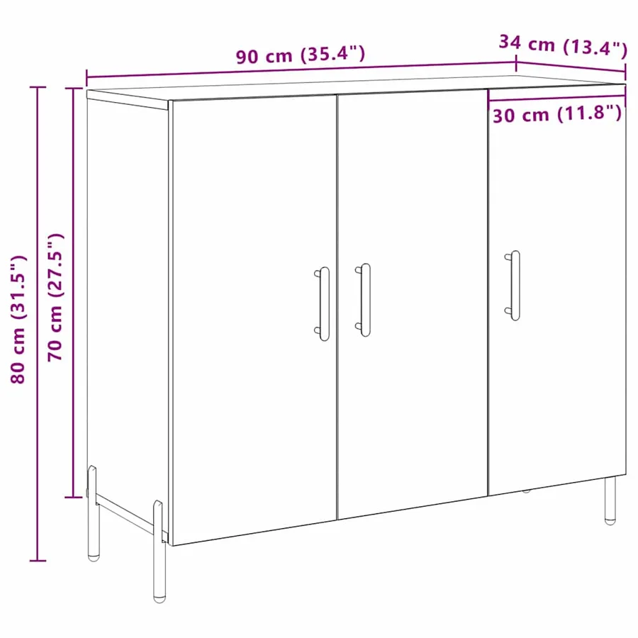 Buffet Chêne noir 90 x 34 x 80 cm Bois d'ingénierie - 13