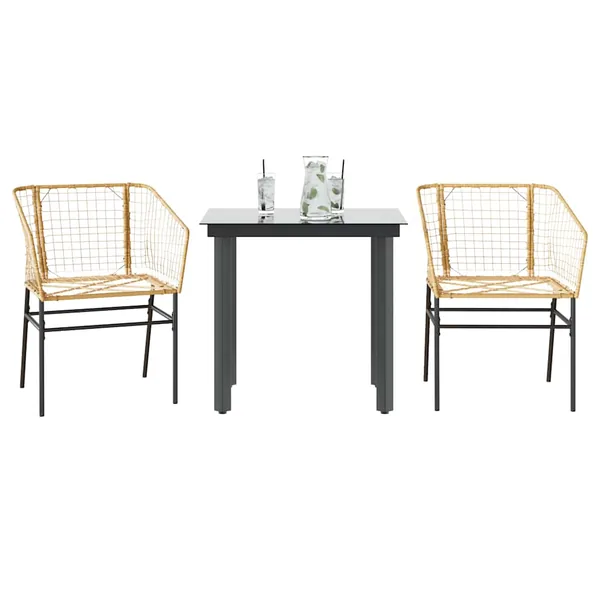 Ensemble à manger de jardin 3pcs marron résine tressée verre