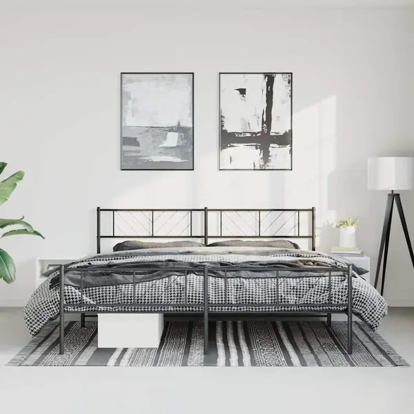 Cadre de lit métal sans matelas avec pied de lit noir 183x213cm
