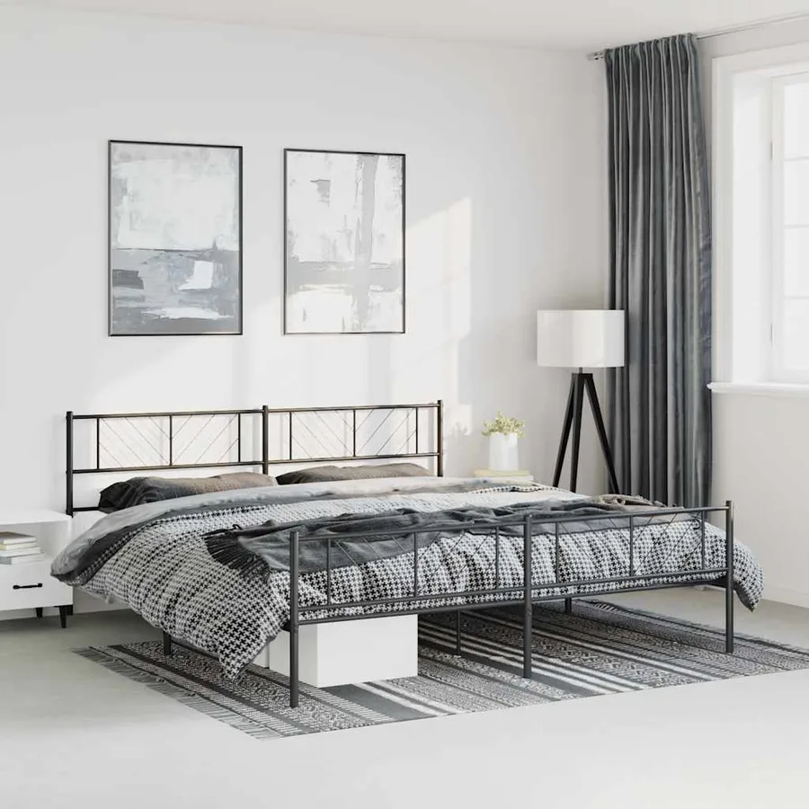 Cadre de lit métal sans matelas avec pied de lit noir 183x213cm - 3