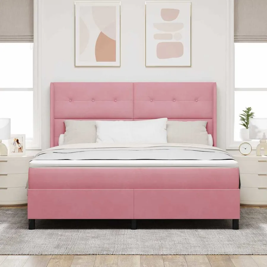 Lit à ressorts avec bandes LED Rose 180 x 200 cm Velours - 4