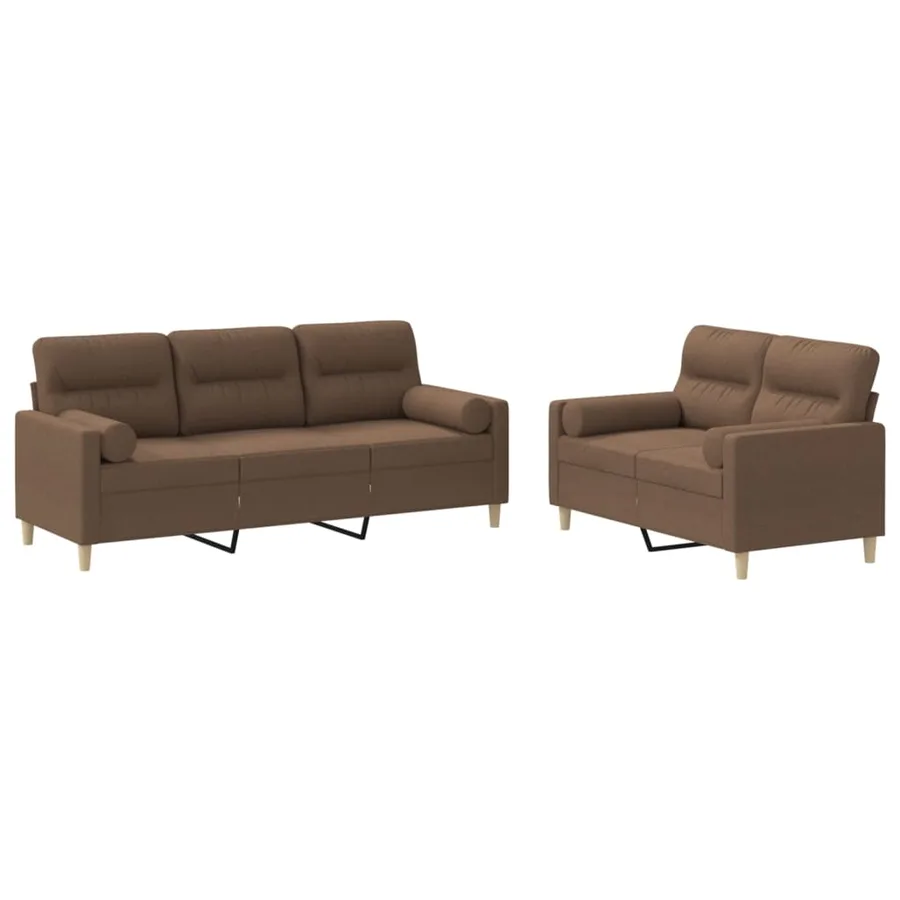 Ensemble de canapés 2 pcs avec coussins marron tissu - 2