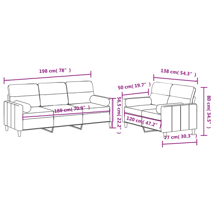 Ensemble de canapés 2 pcs avec coussins marron tissu - 9