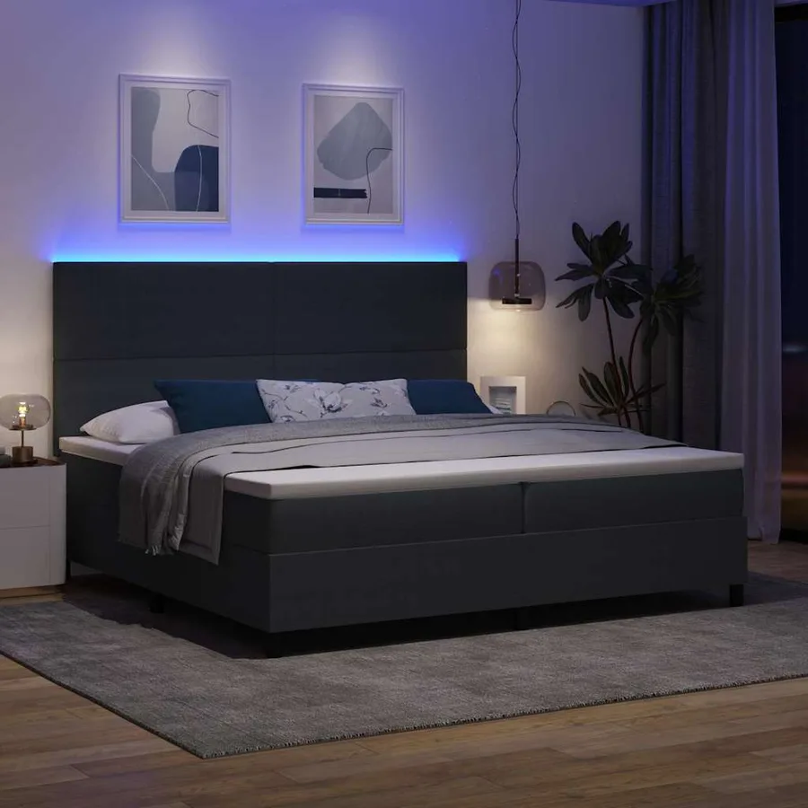Lit à ressort LED Gris foncé et blanc 200 x 200 cm - 5