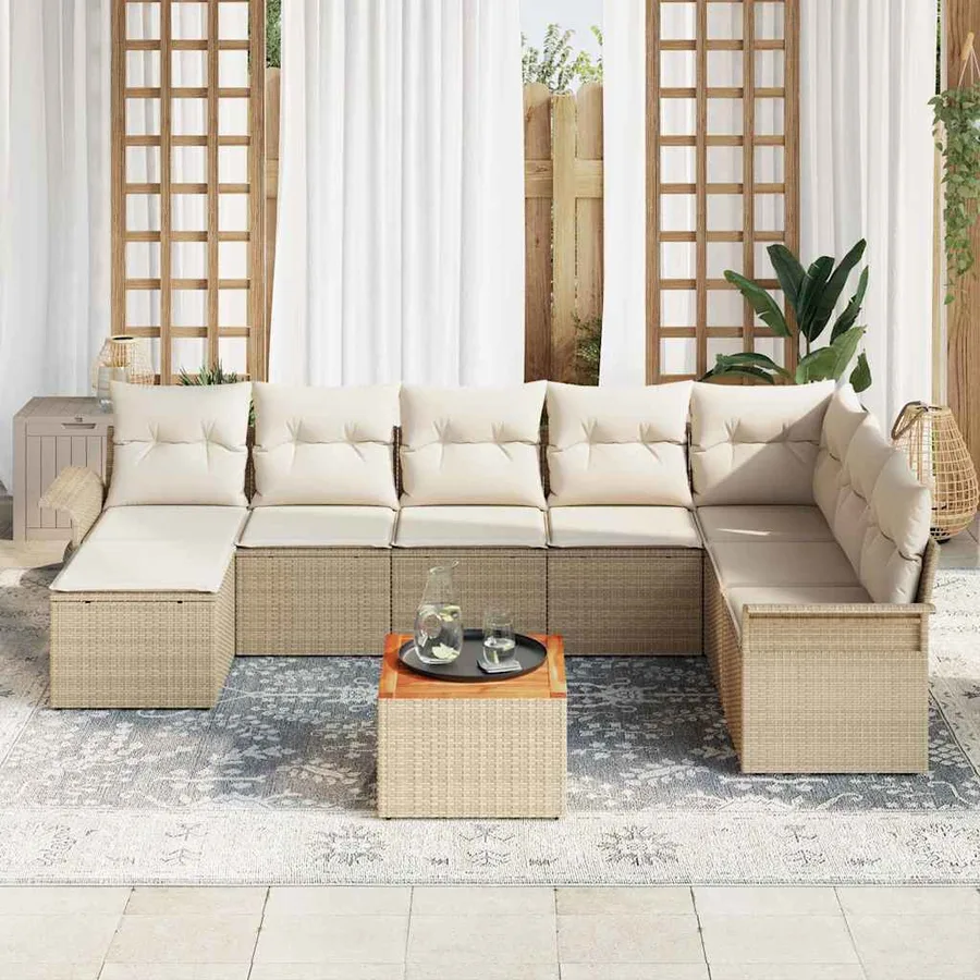Ensemble de canapé de jardin avec coussin 9 pcs Beige polyrotin - 3