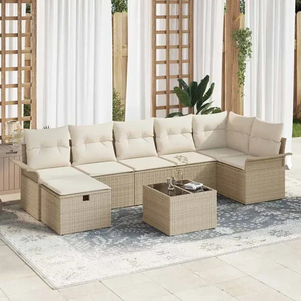 Ensemble de canapé de jardin 8 pcs Beige et crème polyrotin