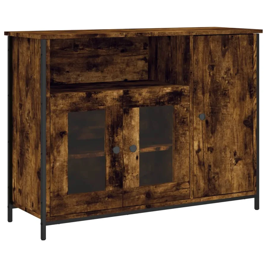 Buffet chêne fumé 100x35x75 cm bois d'ingénierie - 2