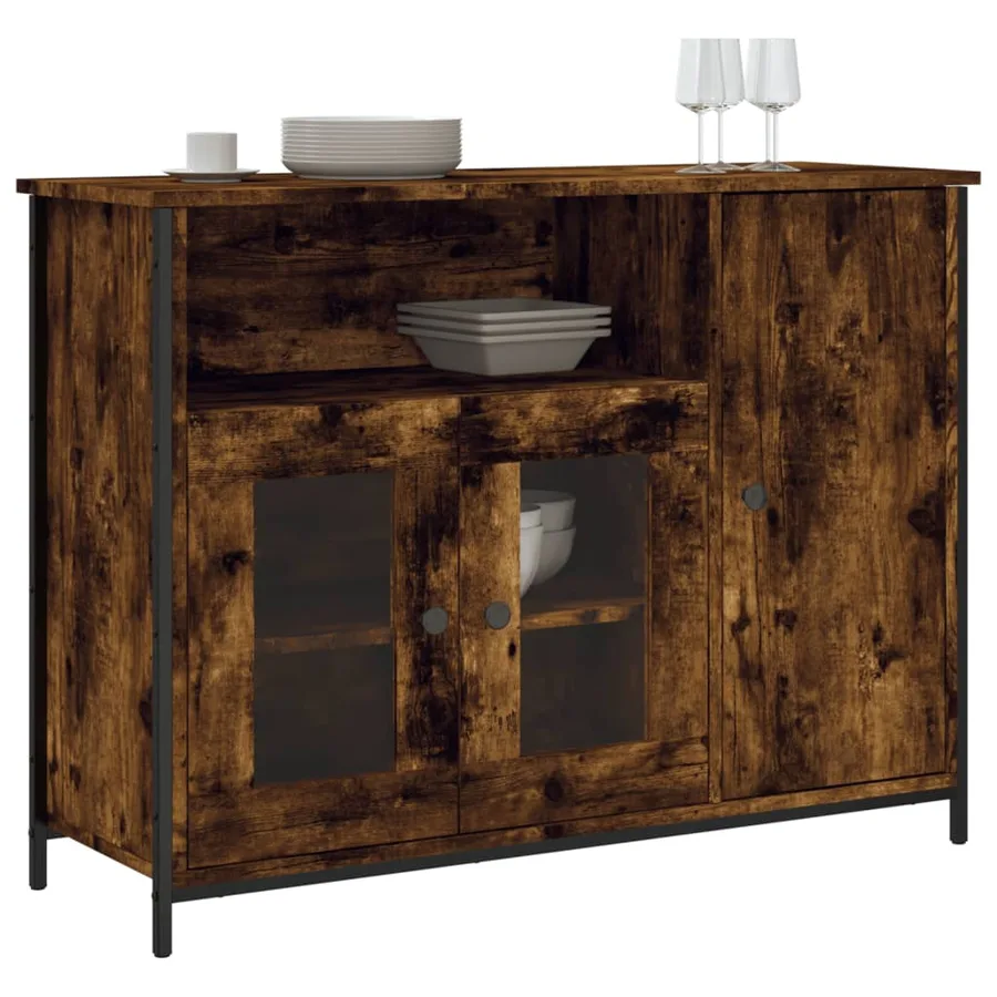 Buffet chêne fumé 100x35x75 cm bois d'ingénierie - 3