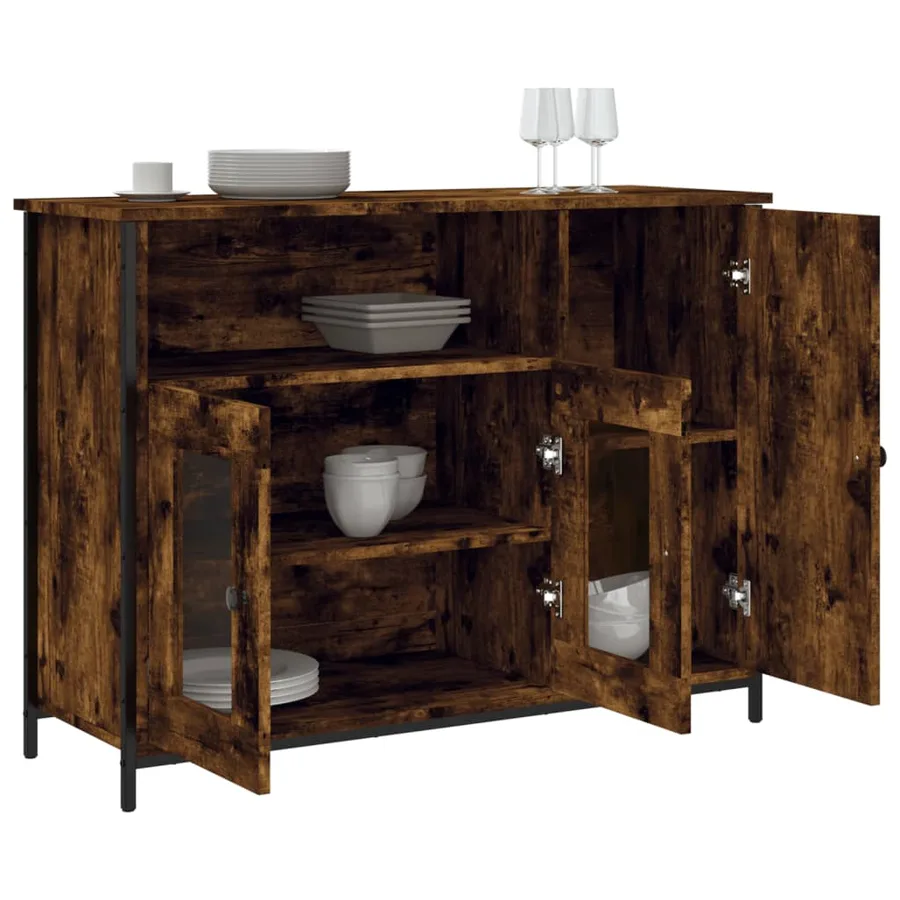 Buffet chêne fumé 100x35x75 cm bois d'ingénierie - 4
