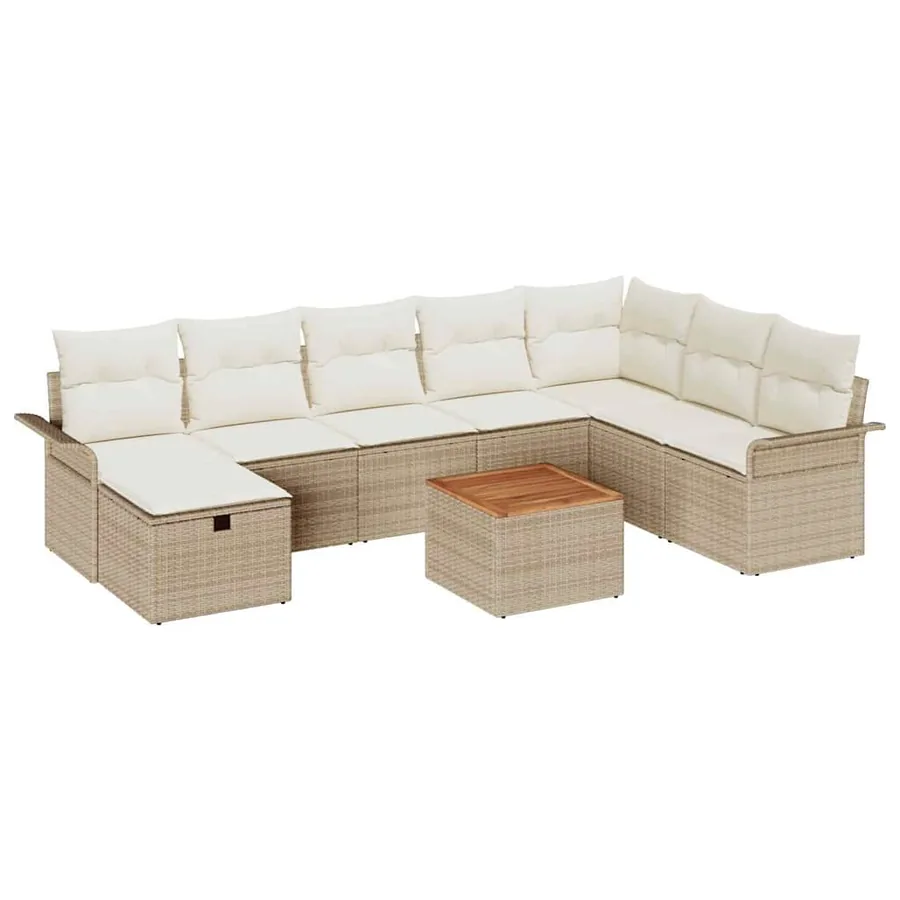 Ensemble de canapé de jardin avec coussin 9 pcs Beige polyrotin - 2
