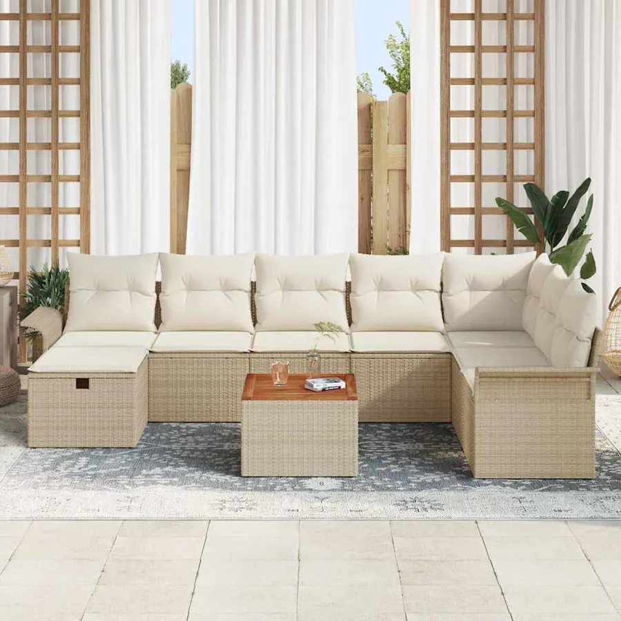 Ensemble de canapé de jardin avec coussin 9 pcs Beige polyrotin - 3