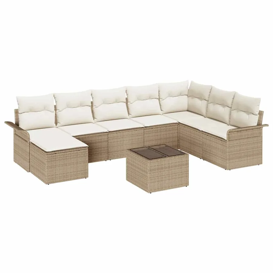 Ensemble de canapé de jardin avec coussin 9 pcs Beige polyrotin - 2