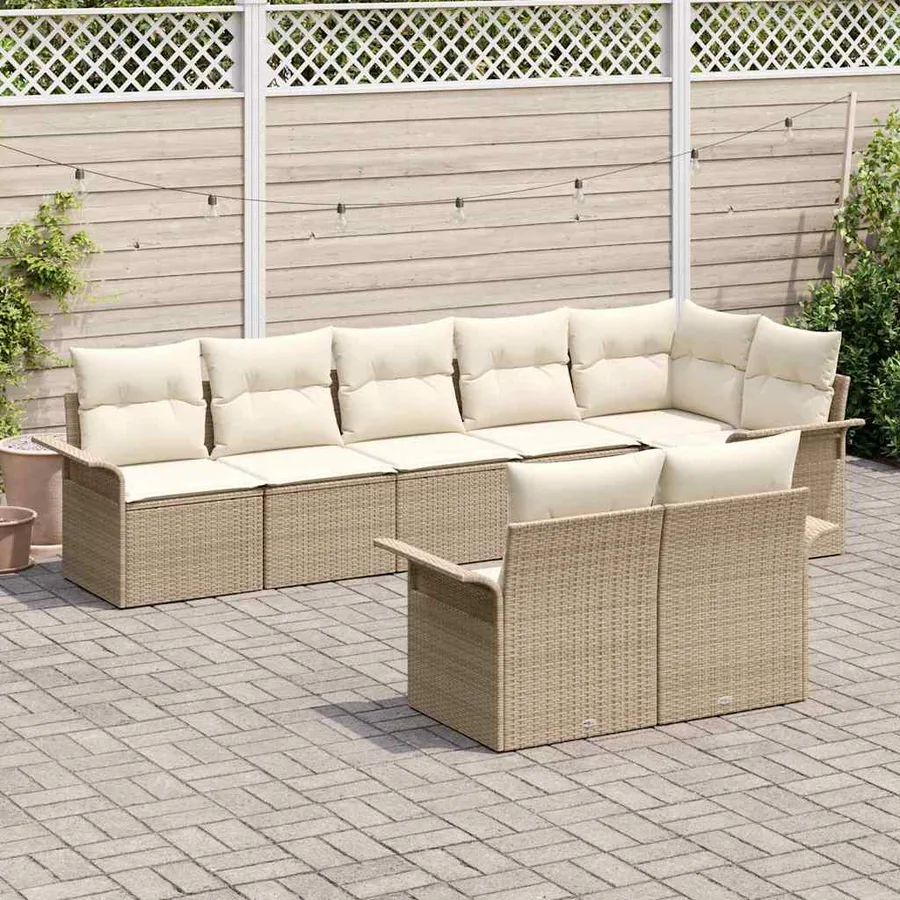 Ensemble de canapé de jardin avec coussin 8 pcs Beige polyrotin - 3